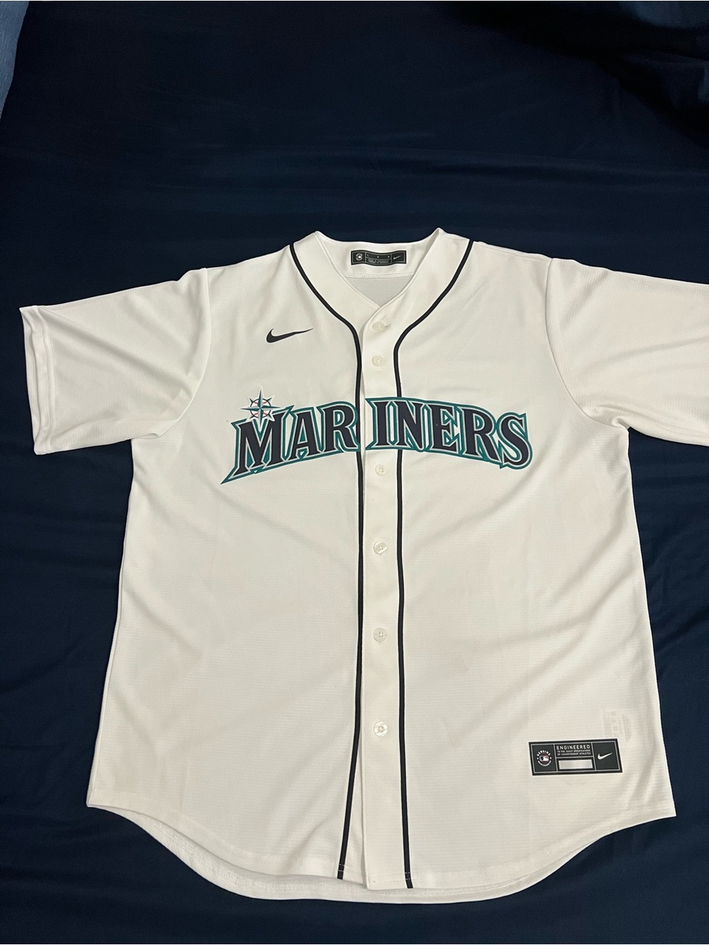 Nike White Baseball Jersey with Black Engineered Patch